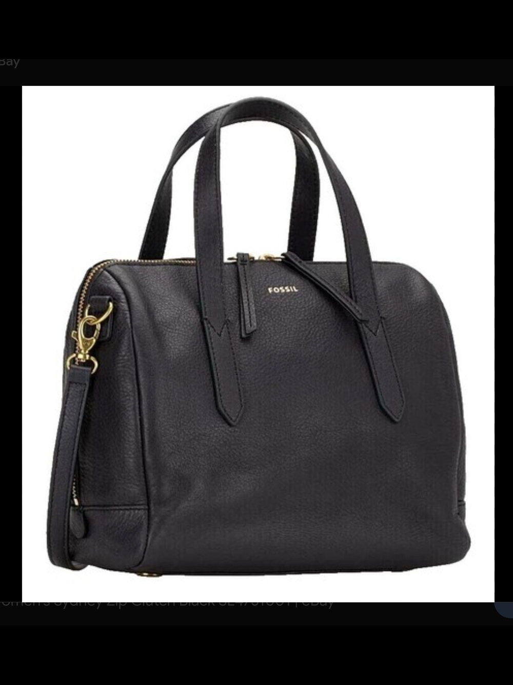 👜 Fossil Sydney Satchel – Black Textured Leather Crossbody Bag